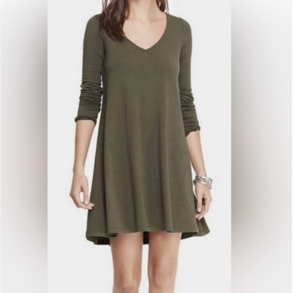 Olive Green V-Neck Dress
